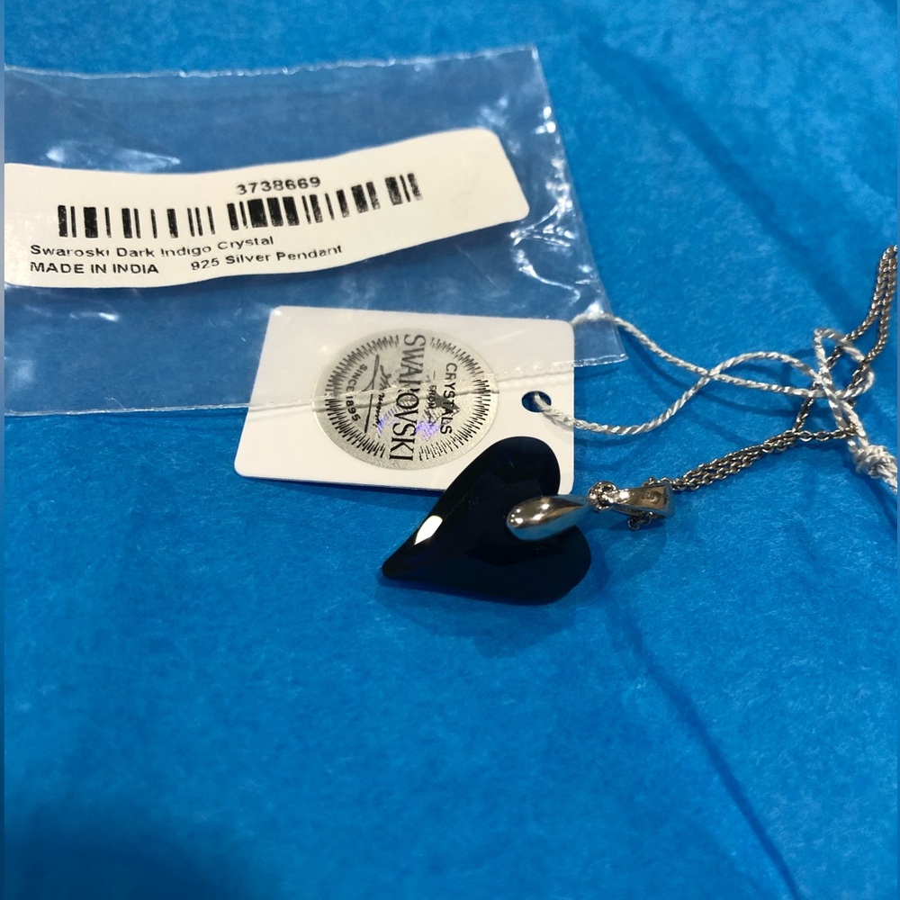 Swarovski Deep Blue Indigo Heart Crystal Pendant w. Sterling Silver Chain